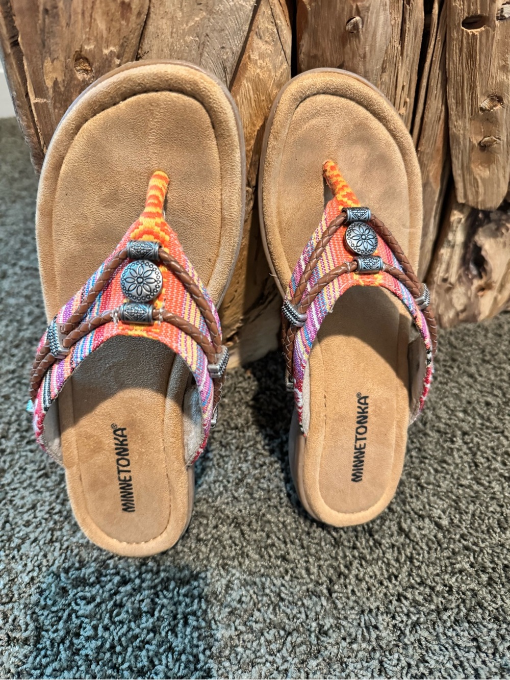 Minnetonka Sandals with Multicolor Braided Straps